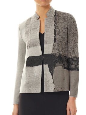 Ming Wang Abstract Geometric Knit Jacket Minimalist Neutral Chic Size XL EUC
